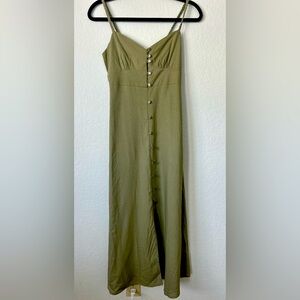 NWT Monteau linen blend Maxi Dress, olive green button down, size XS